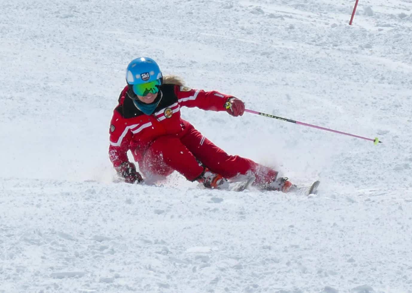 Ski instructor coaching an experienced skier in Cervinia